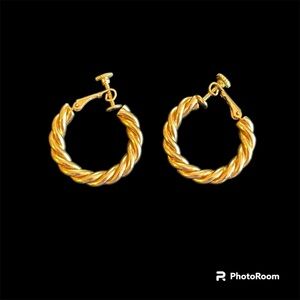 Vintage Napier Gold-Tone Twisted Hoop Screw Back Clip-On Earrings